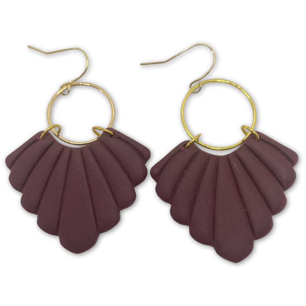 Maroon Fan Clay Earring