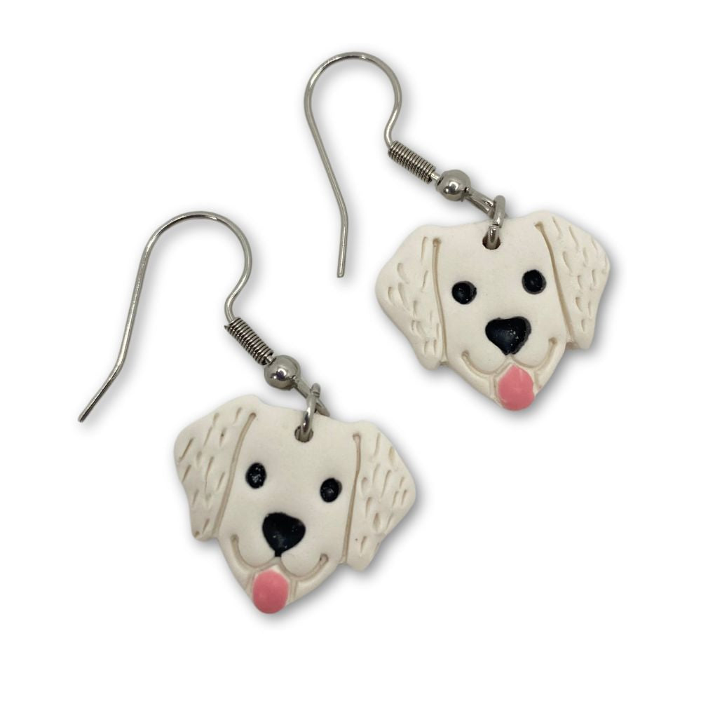 White Dog Clay Earring