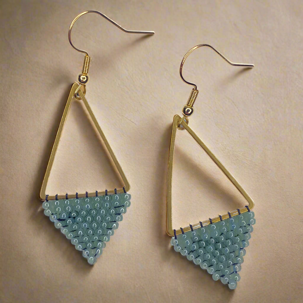 Tall Pyramid Single Drop Bead Earrings