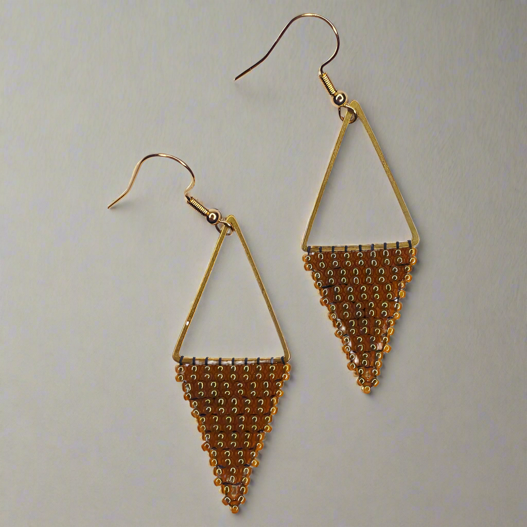 Tall Pyramid Double Drop Bead Earrings