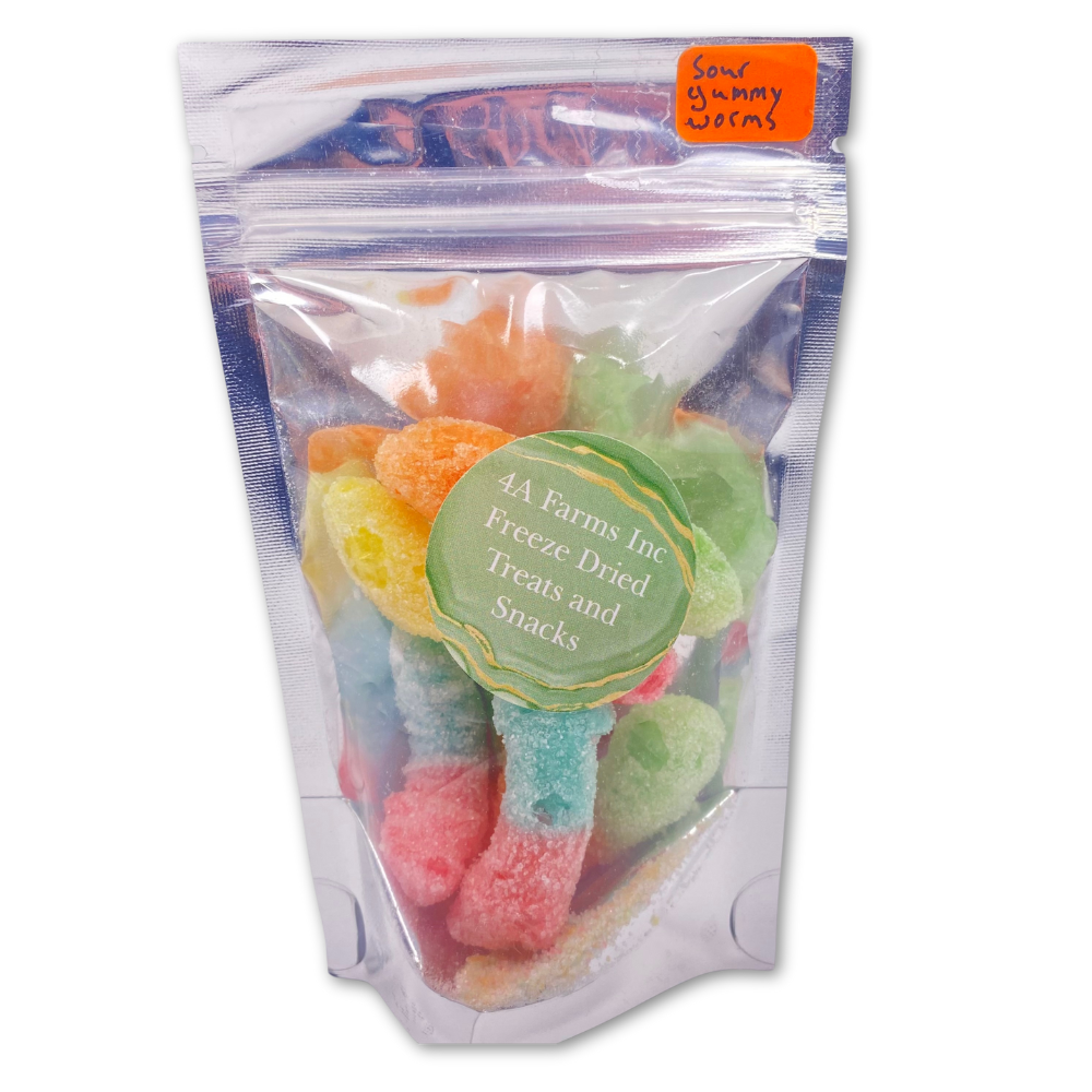 Freeze dried sour gummy worms