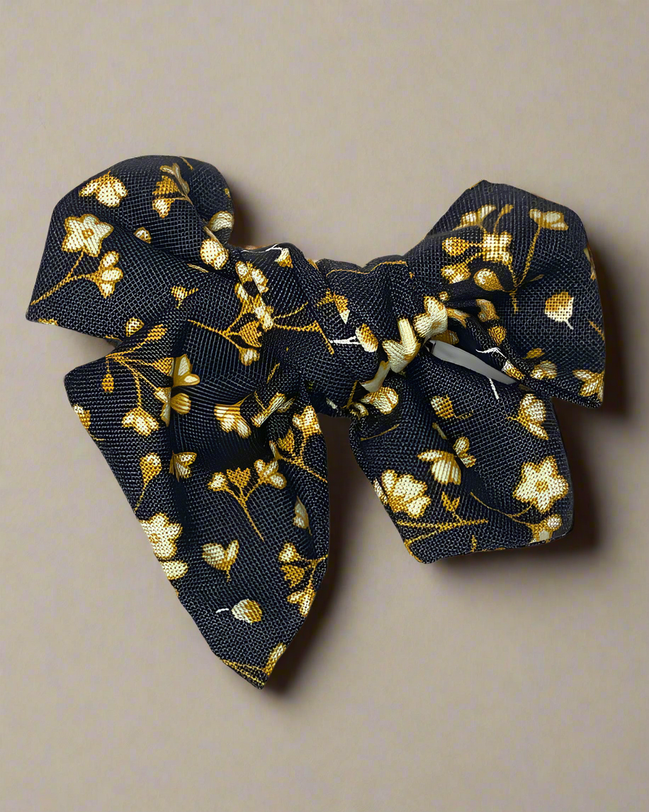 Navy with Yellow Flowers Willow Bow