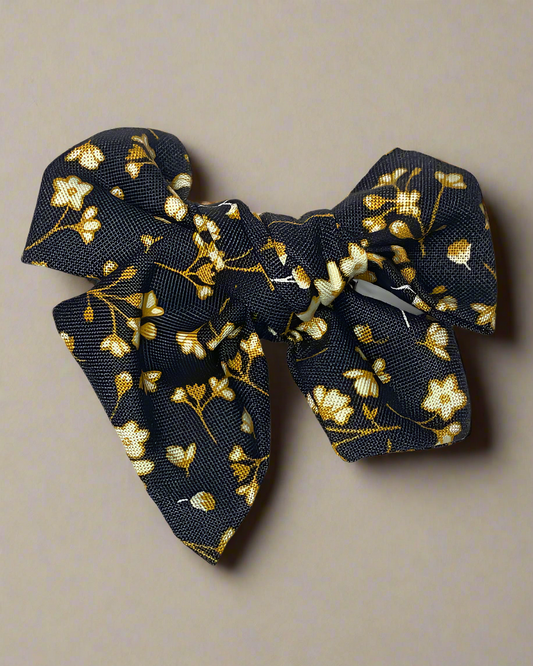 Navy with Yellow Flowers Willow Bow